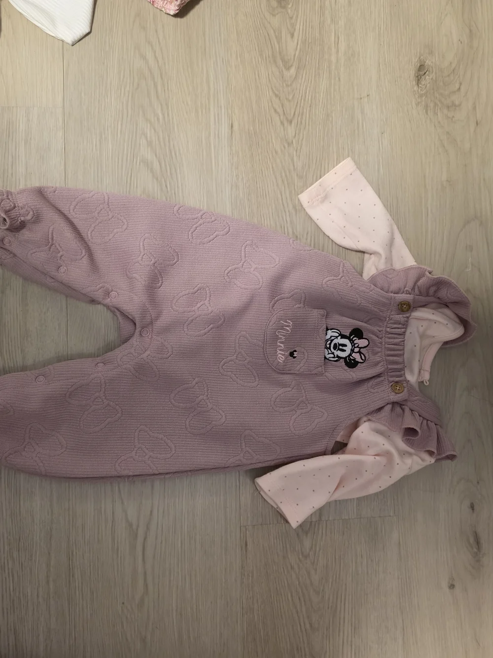 Disney Minnie Mouse Mauve Pink Ruffle Strap Overalls Set